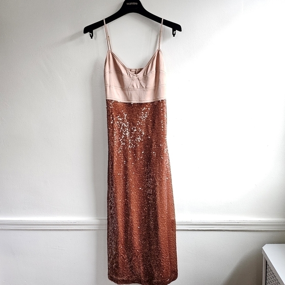 New A.L.C. Gisele Sequined Brownsirocco Midi Dress NWT 6 US - Picture 10 of 17